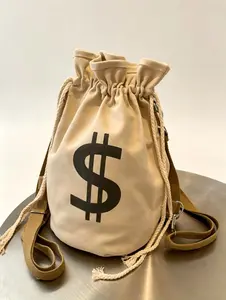Drawstring Waistband Printed Men's Small Crossbody Bag, Stylish Casual Canvas Tote, Simple And Versatile Bucket Bag, Suitable For Daily Outings, Work, Shopping, Outdoor Travel, And Multi-Scenario Use., Hiking Bag