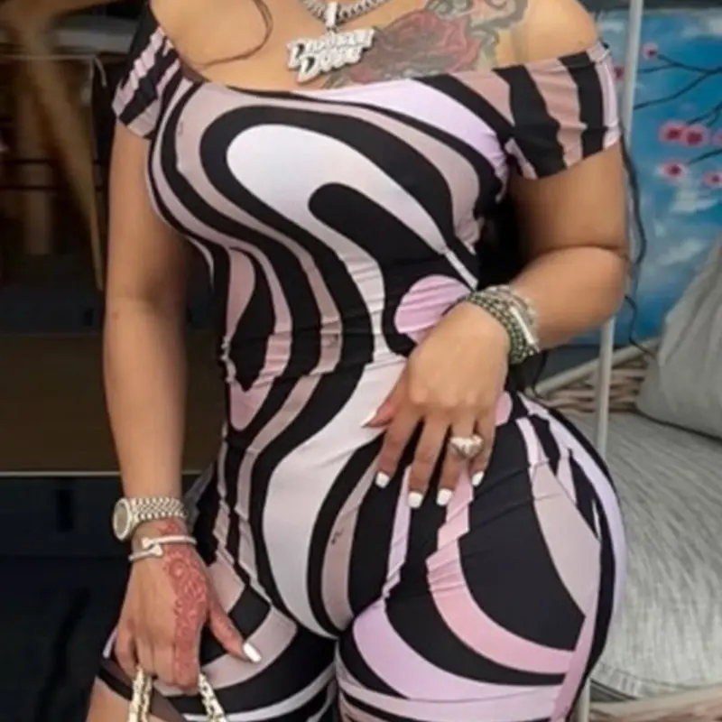Pink and Black Romper - Striped Design in Pink and Black Colors