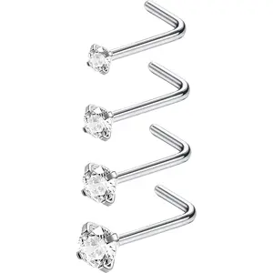 Milacolato Hypoallergenic Unisex Nose Piercing Jewelry, 18G-20G G23 Titanium Nose Studs with Ball, Flat Disc, Cubic Zirconia, L-Shape, Straight, Screw Designs for Nostril Piercings, Cubic Zirconia Jewelry