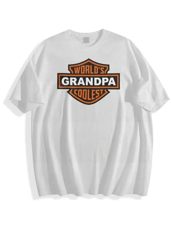 Men's Vintage Washed Oversized Short-Sleeve T-Shirt - Retro Biker Shield Graphic, World's Coolest Grandpa Design, Ideal Father’s Day Gift for Motorcycle Fans