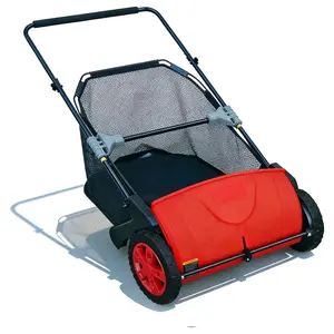 Manual Push Lawn Sweeper 21-Inch, Yard Leaf & Debris Collector with 3.5 Cu. Ft. Collection Bag, Adjustable Brush Height for Lawns & Driveways, Foldable Storage Design