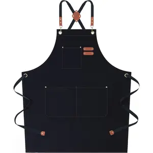 Deals For You Mid Year Sale Unisex Chef Apron with Large Pockets Cotton Canvas Cross Back Waterproof Work Apron Adjustable Kitchen Cooking Apron for Women and Men Restock