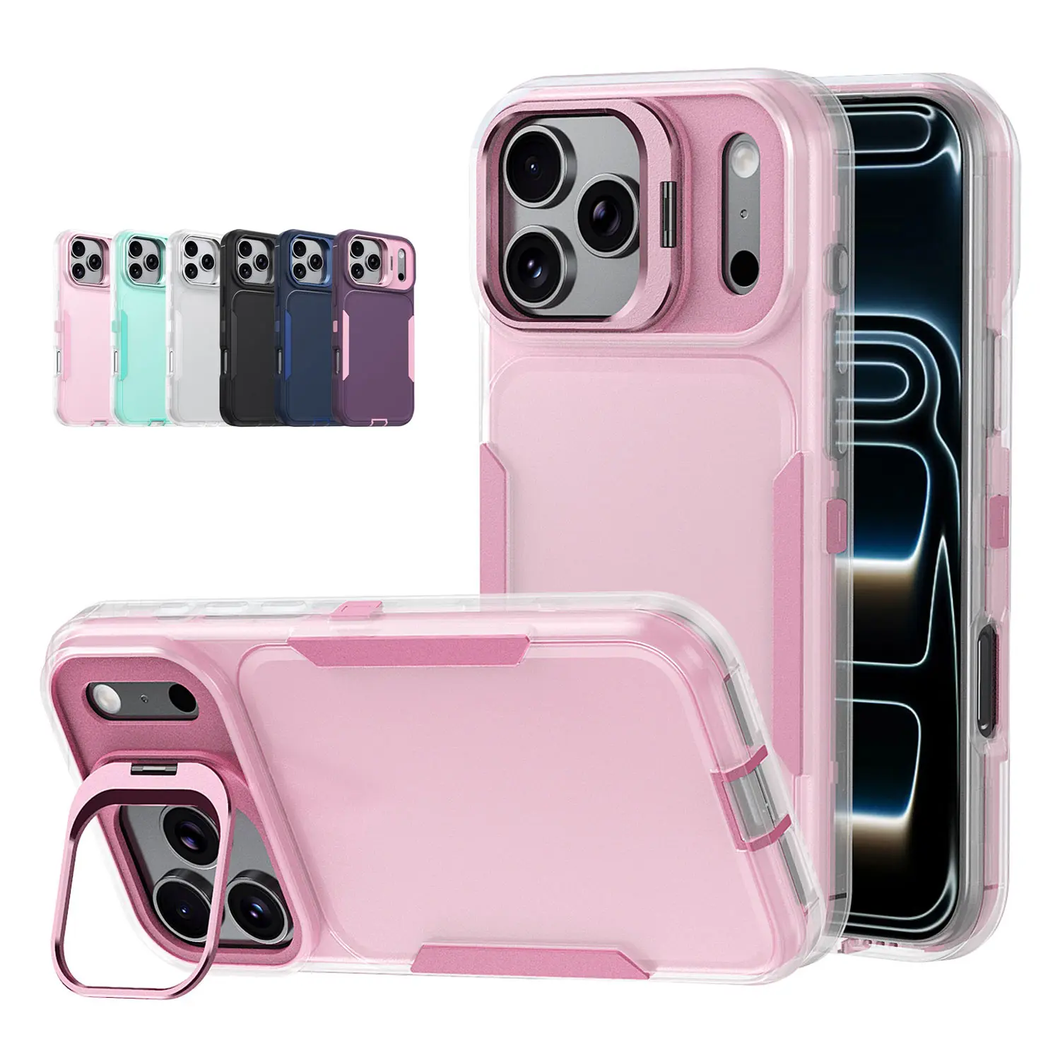 Heavy-Duty Protective Casing for iPhone 17 Pro Max, 16, 15, 14, 13 - Shockproof Cellphone Accessory with Hidden Support Stand, Built-in Camera Cover, Thick Anti-Drop Protection, Dust-Proof Plug, Handheld Button Guard, 13 Pro Max, 15Pro