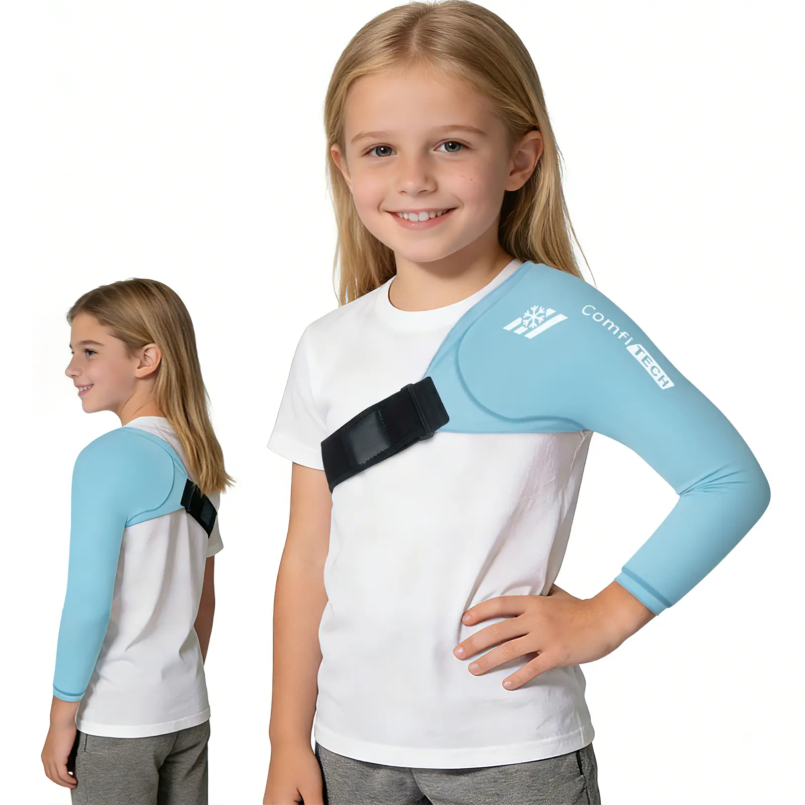 ComfiTECH Youth Shoulder Arm Ice Pack Wrap for Young Pitchers, Ice Arm Sleeve for Teen Volleyball Players, Flexible Cold Application for Throwing Recovery, Elbow Joint & Muscle Comfort