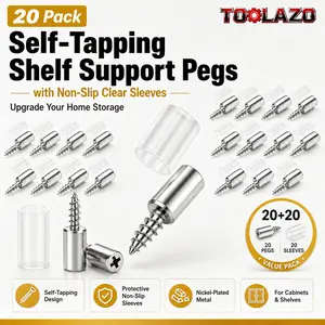 40-Pack Self-Tapping Screw Shelf Support Pegs with Non-Slip Rubber Sleeve, Sturdy Cabinet Laminate Shelf Pins for Adjustable Shelving in Kitchen Cabinets, Bookcases, Wardrobes, and Closets