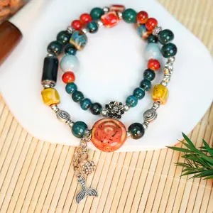 LUMAWU Double Wrap Glazed Mermaid Ceramic Beaded Bracelet | Romantic Charm & Sweet Fortune Gem