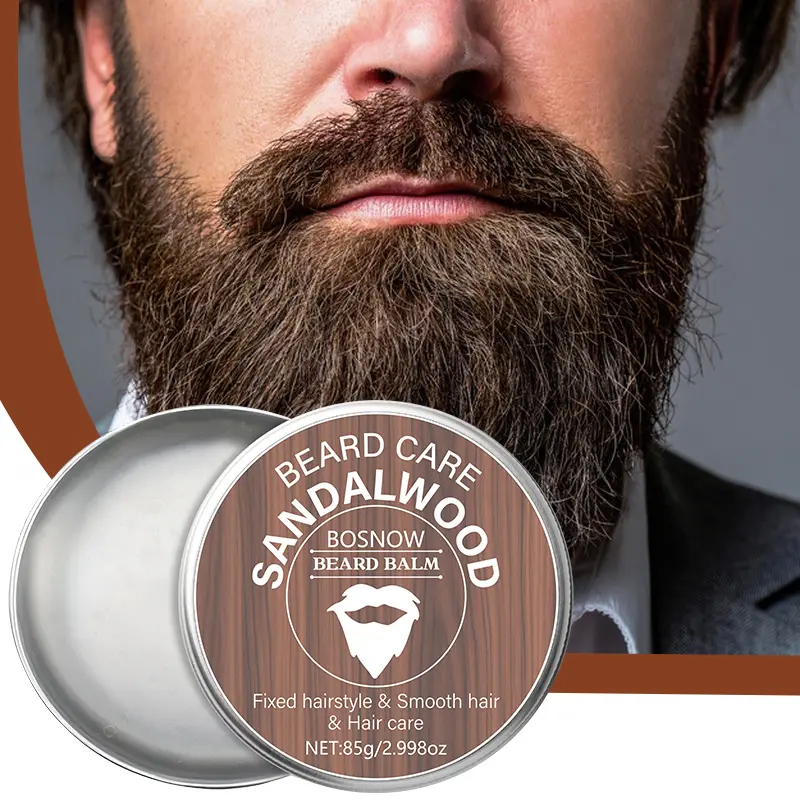 BOSNOW Sandalwood Beard Balm with Natural Ingredients - Moisturizing, Styling, Conditioning, Smoothing, Frizz Control, Fresh Sandalwood Scent, All-Day Hold, Beard Care for Men - 85g/2.998oz