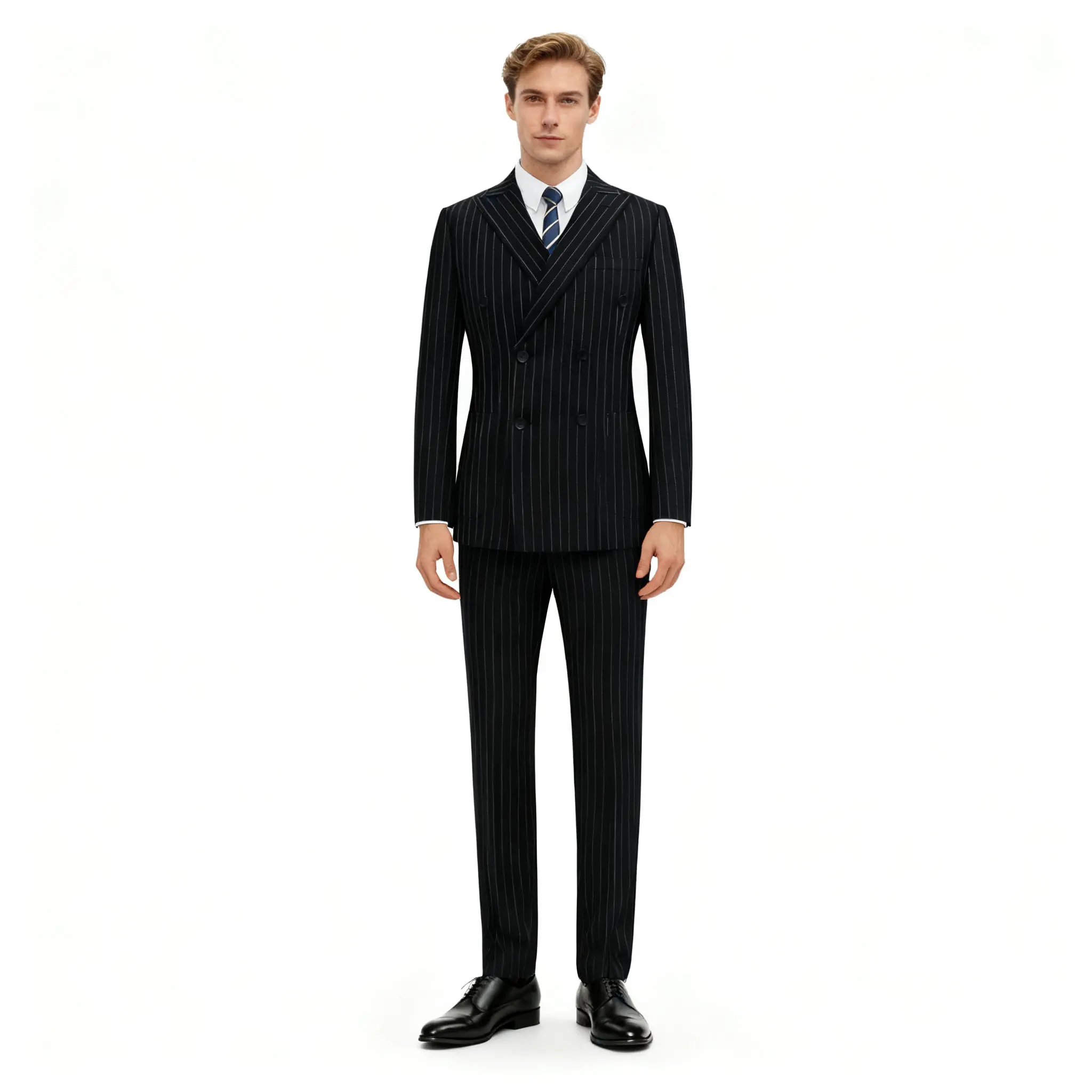 Trendy Men's Slim Fit Double-Breasted Striped Suit Set | High-Quality 2-Piece Blazer & Trousers for Wedding, Prom & Business Events