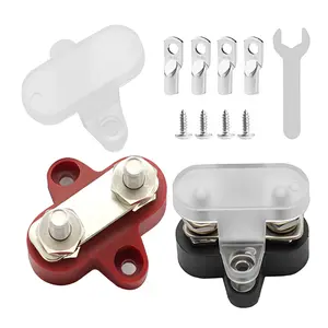 1/4'' Bus Bar Terminal Block 250A 48V, Battery Junction Post with Cover, Power Distribution Block for Car Truck RV Boat (Red & Black Set)