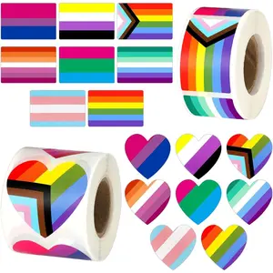 Pride Stickers,600Pcs Gay Pride Stickers Bulk Pride Rainbow Heart Flag Stickers 2 Roll Self Adhesive Decal Stickers for Laptop Water Bottle Decor and Pride Parade Events Accessories