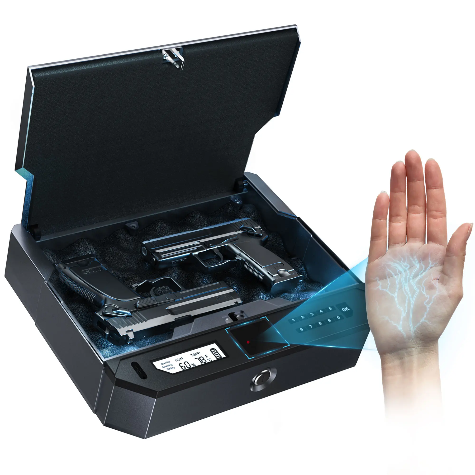2026 TikTok New Electronic Biometrics Palm Vein Smart Safe with Auto-Eject Mechanism, Digital Lock, Digital Display, 3 Keys, PIN Code Access - Anti Theft Lockable Safe for Home, Truck Use, Men's Birthday Gift, Anti Theft Safes, Digital Lock Safe