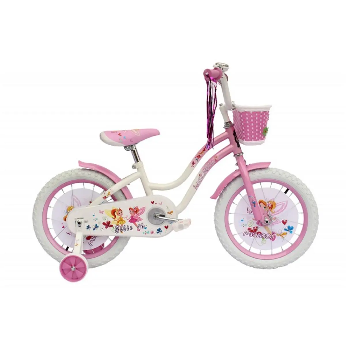 212 MAIN Ellie 16 in. Girls' Cruiser Bike, CPSC Approved Steel Frame with Training Wheels, Pink Baskets, White Full Cover Chain Guard, and Bell, Bikes, Bmx Bar, 16 Inches, Full-Chain Guard, 18" H X 7" W X 36" L, Hi-Tensile Steel