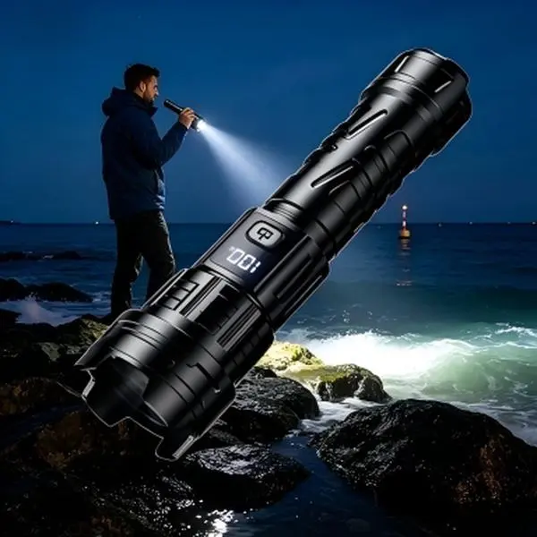 High Lumen LED Flashlight - Bright, Compact, Waterproof, with Digital Power Display, Brightness Modes, Textured Shell, Remote Control, Multicolor Tactical Light for Outdoor Camping & Fire Work Adventures