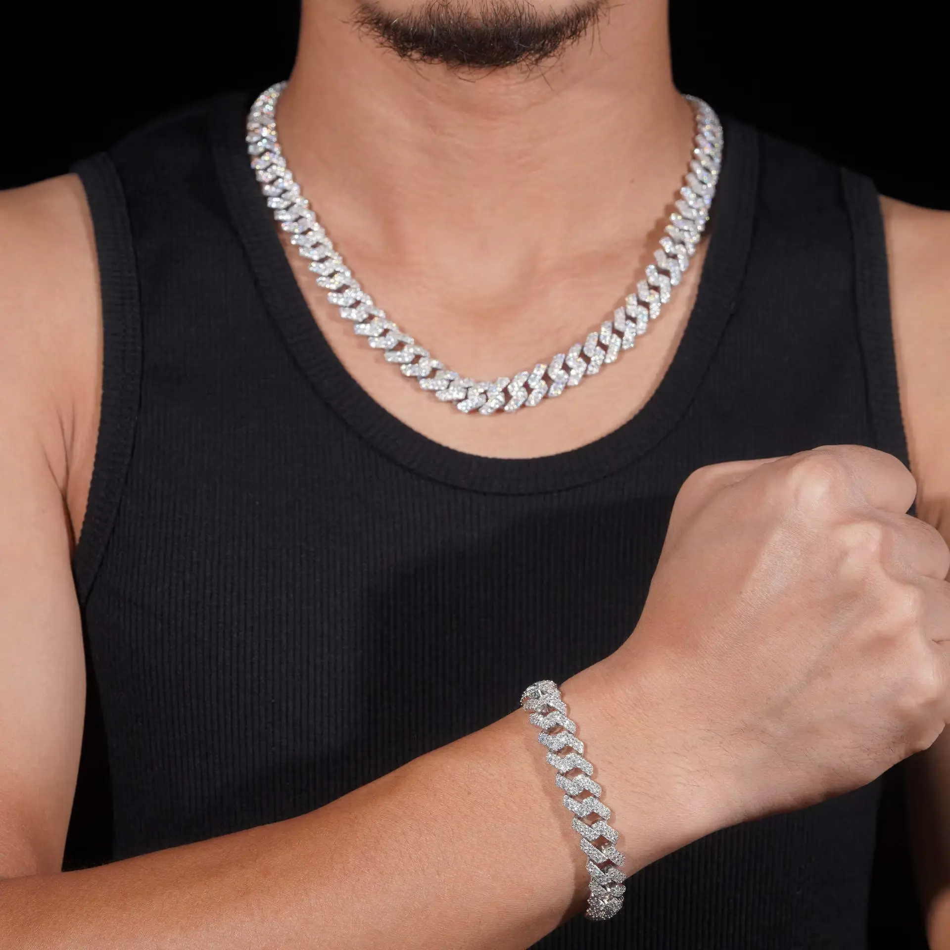 Men's 12mm Iced Out Rhinestone Cuban Link Chain Alloy Jewelry Set - 8in Bracelet, 20in Clasp Necklace, Gold-Coated Metal, Geometric Hip Hop Bling, Casual Daily Gift for Boyfriend, Streetwear Accessory, Unisex