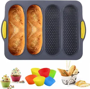 Hoagie Roll Baking Pan,Sub Bread Roll Pans, Baguette Mold,  Bread Loaf Pan Sourdough Bread Pan,Non-Stick Sub Sandwich Loaf Pans Homemade Bread Accessories With 6 Muffin Cups