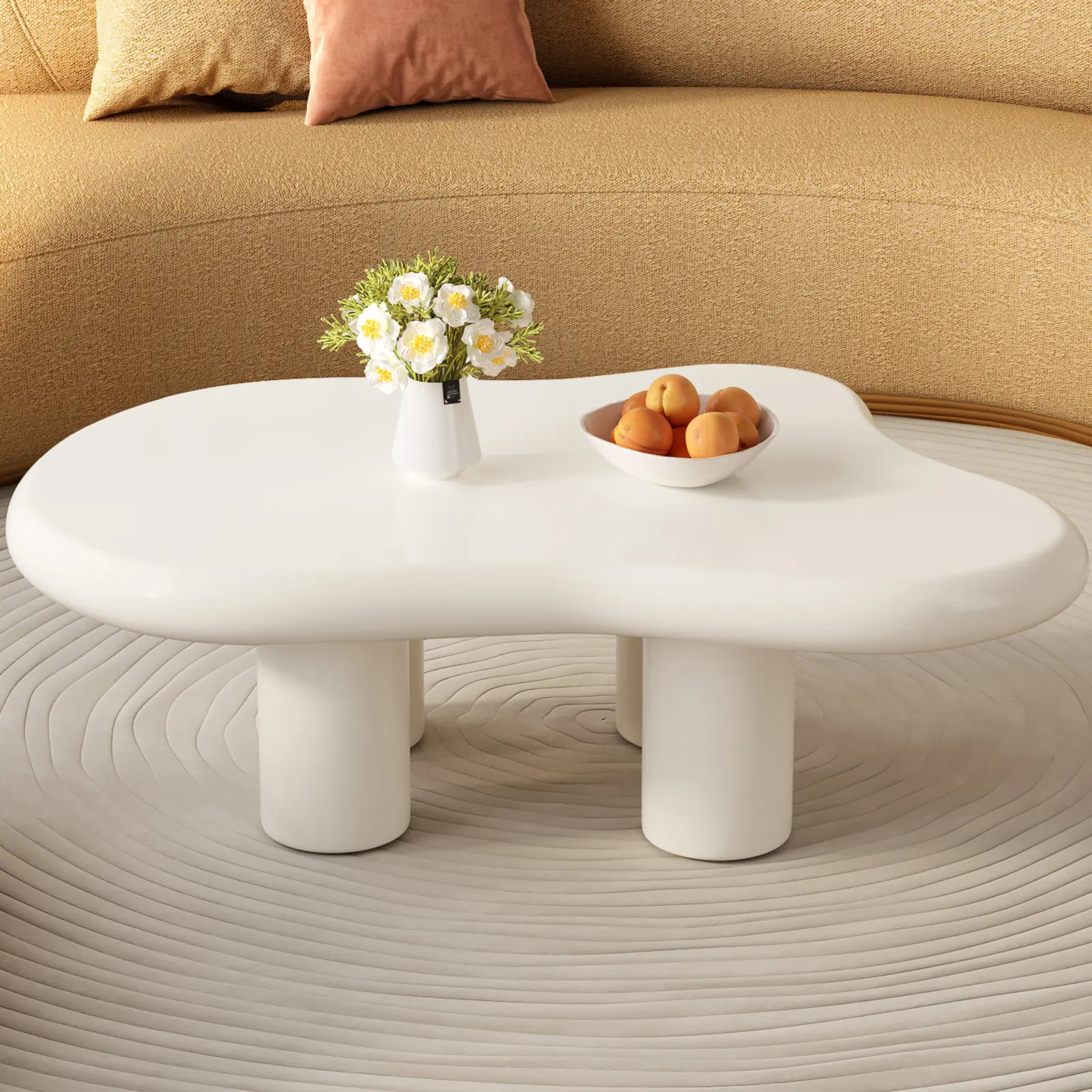 Guyii Cloud Coffee Table Modern Irregular Cloud Shape Cute & Space-Saving Easy Assembly for Living Room or Indoor Tea Corner Eco-Friendly Board Cream White Finish summerwins