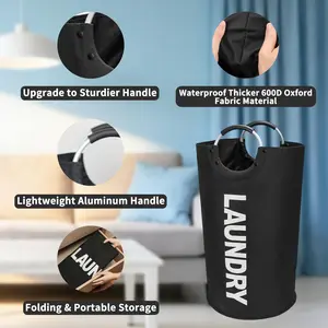 Heavyweight 600D Oxford 90L Foldable Portable Clothes Storage Bag Waterproof Anti Tear Thickened Reinforced Edge Large Space Dirty Garment Organizer For College Dorm Apartment Closet Camping Travel Storage