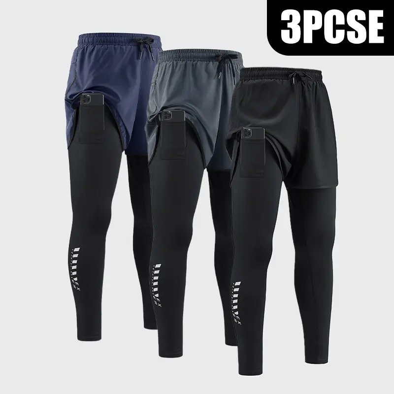 Men’s two-way quick-dry breathable stretch athletic pants with elastic waistband and drawstring; breathable, comfortable quick-dry fabric suitable for all seasons, ideal for outdoor running, fitness training, and other outdoor activities., Athleisure Fitn