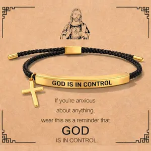 Inspire Engraved Bracelet - "GOD IS IN CONTROL"/"DIOS TIENE EL CONTROL", Premium Artistic Engraving, Stainless Steel & 18k Gold Plated, 10in Adjustable, Hypoallergenic, Meaningful Fashion Jewelry for Summ charm er Vibes unique daily wear gift