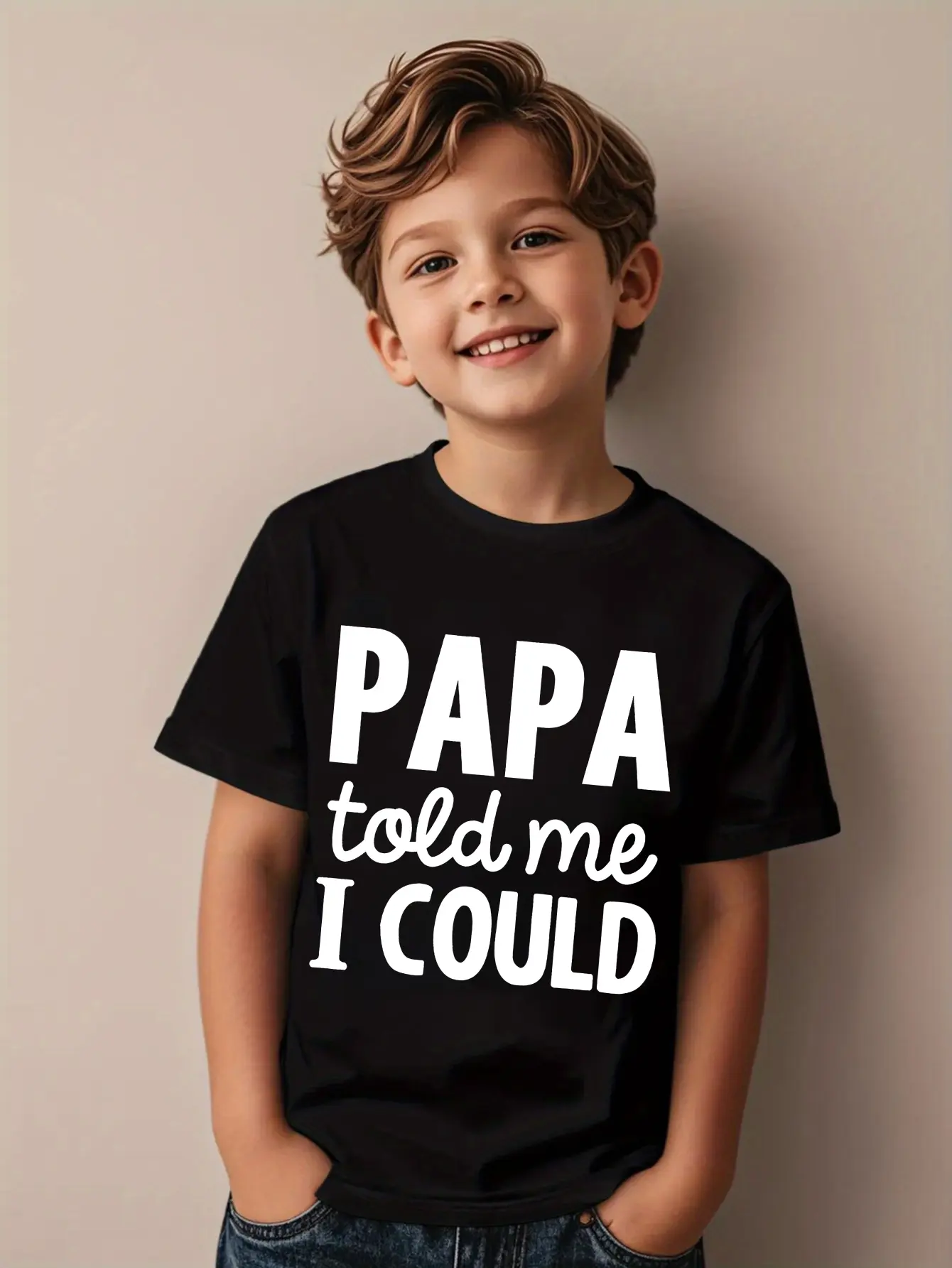 Boy's Graphic Printed T-shirt, Funny "PAPA TOLD ME I COULD" Comfy Cotton Casual Tee for Kids, Short Sleeve Summer Clothes, Comfy Tshirt, Graphic Printed Tshirt, Kids Clothing, Machine Wash, 'Doing Dad' Graphic Boys' T-Shirts