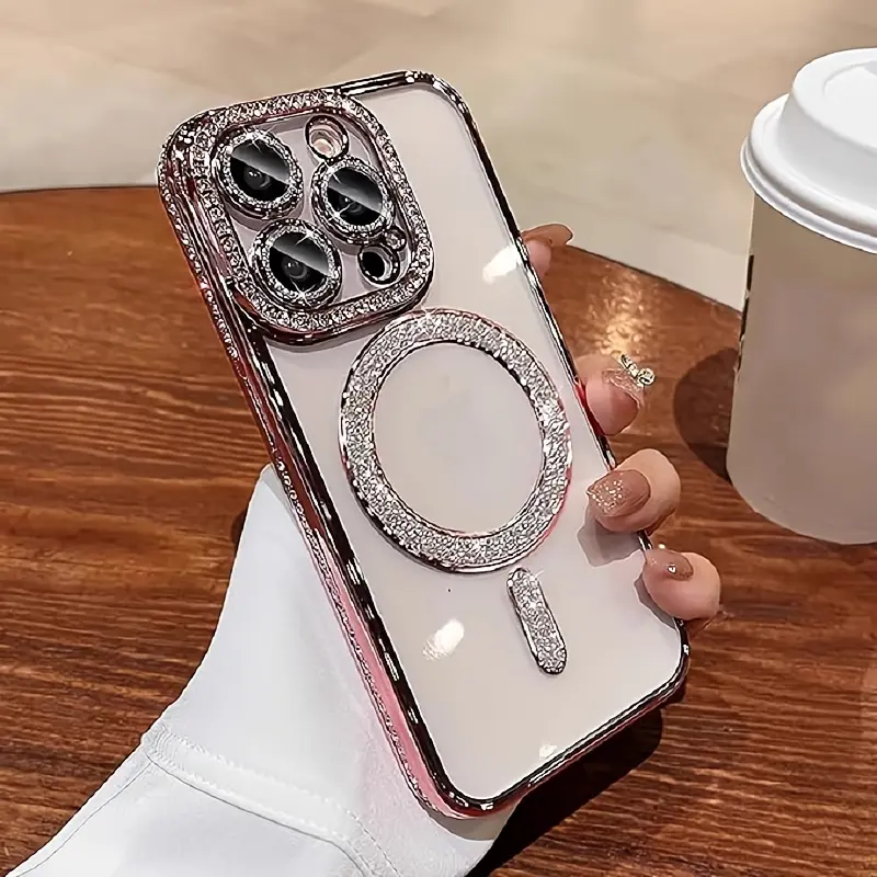 Phone Case - Luxury Shiny Rhinestone Phone Case, Suitable for Iphone 16 15 14 13 12 11 Pro Max, Shockproof and dustproof soft back cover, protective support Magnetic wireless charging transparent phone case