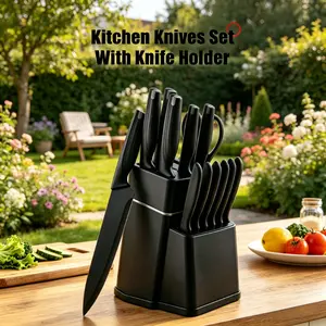 15 Pcs Kitchen  Set with Built-in Sharpener Block, 3Cr13 Stainless Steel Chef  Set, Non-stick Coated & Ergonomic Handle, Rust-Proof Kitchen Cutlery Set for Home & Restaurant Knife Craftsmanship Anti-Rust Forged Serrated
