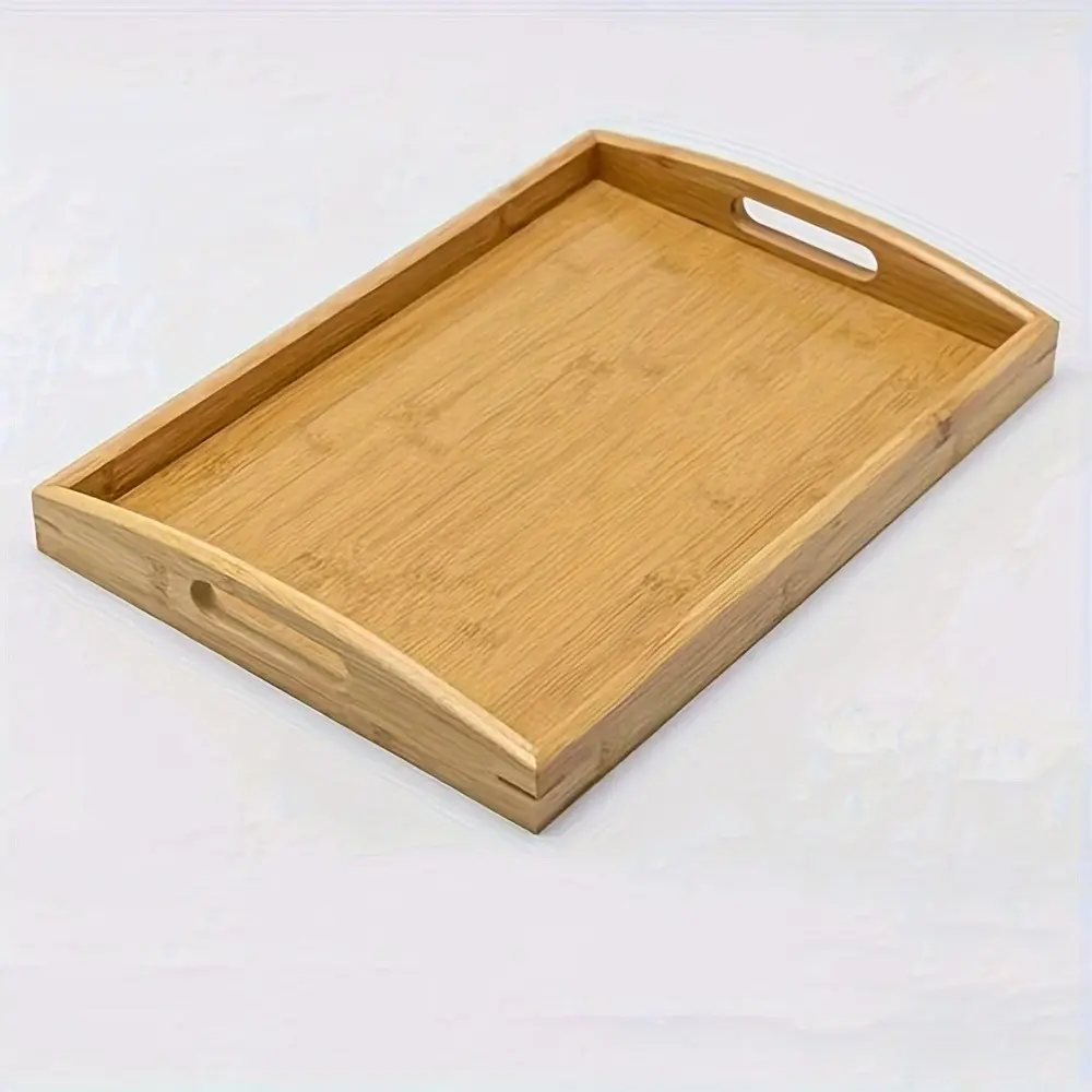 1pc Bamboo Wooden Serving Tray - Large Rectangular Bamboo Dish with Rounded Edges & Sturdy Sides, Dining Table, Parties, Holidays - Multi-Purpose Appetizer, Dessert, Beverage Tray Home Kitchenware (Bamboo Wood)