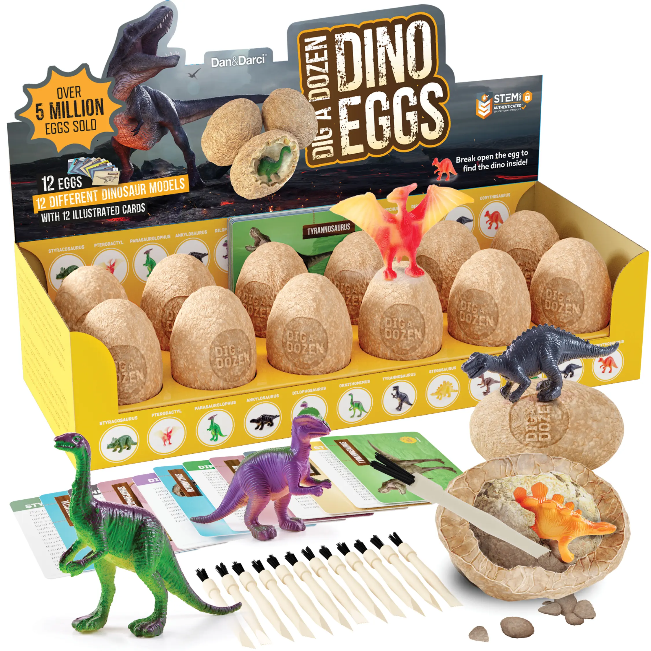 Dan&Darci Dig a Dozen Dino Excavation Kit for Kids - 12 Perfect Easter basket stuffer & Easter craft Easter gift for kids