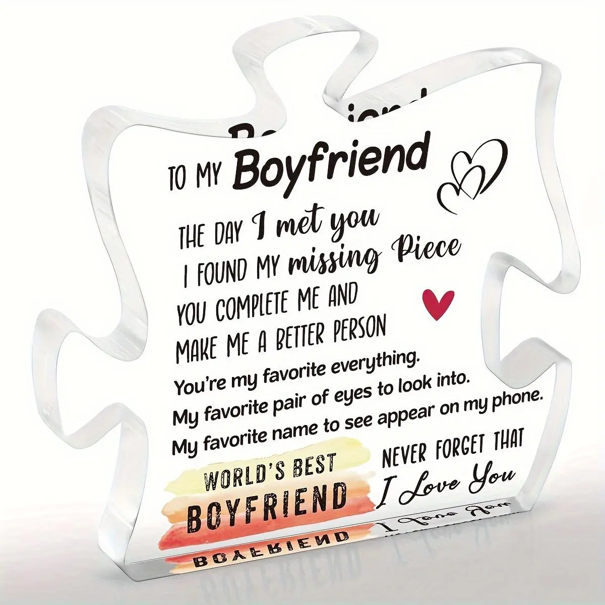 To My Boyfriend Heart & Letter Pattern Puzzle Shaped Transparent Acrylic Plaque, Creative Desktop Ornament, Decorative Plaque for Home, Home Ornaments, Home Decor Products