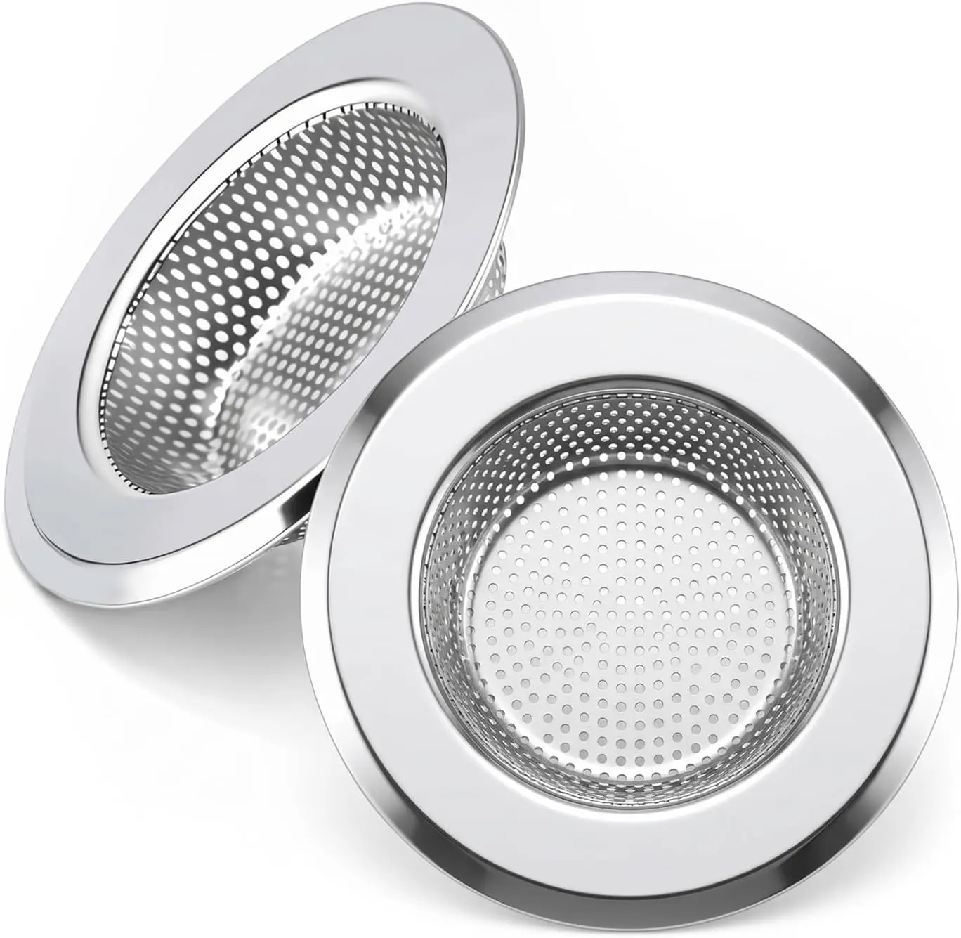 2PCS Sink Drain Strainer Set - Stainless Steel Shower Hair Catcher 4.5 Inch - Tool-Free Installation & Easy Clean - Prevent Clogs in Bathroom & Kitchen Sinks