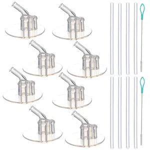 8pcs Silicone Straw Stems, 8pcs Silicone Sipper Straws, 2pcs Straw Cleaning Brushes, Straws Spare Parts, Straws Replacement, for Thermos 12 Ounce (F401)