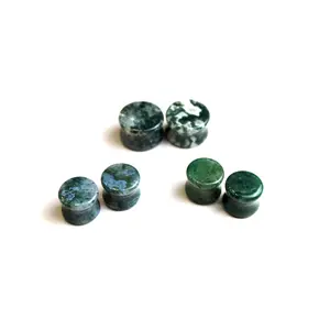 Moss Agate Plugs - "A" Grade Double Flare Pair Stone Green Gauges 3mm-30mm