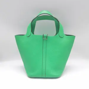 Pre-owned HERMÈS Cowhide Shoulder Bags HERMES Picotin Lock Green Clemence Calfskin Basket Tote Bag
