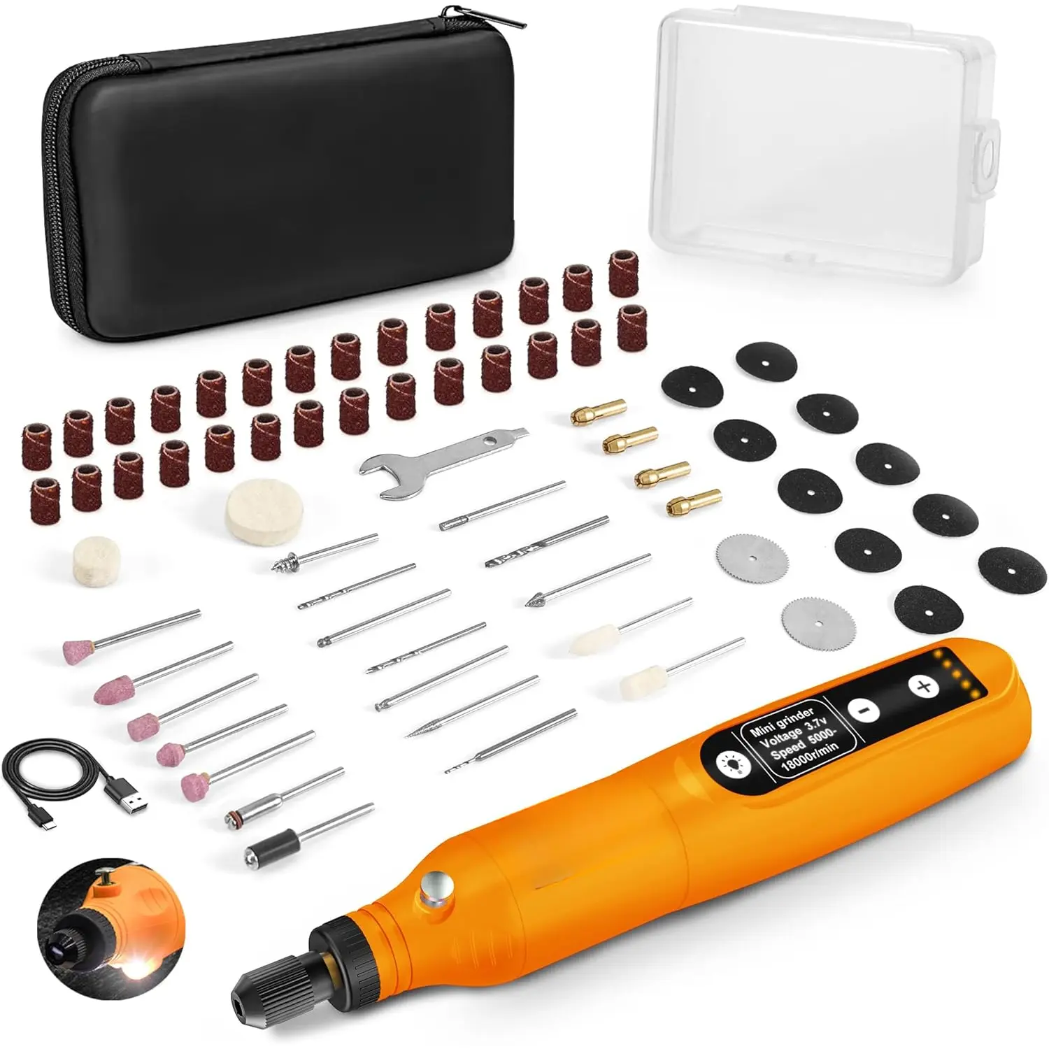 Cordless Rotary Tool, 5 Variable Speed Mini Rotary Tool Kit with 64 Accessories, 3.7V Type-C  Power Rotary Tool for Engraving, Sanding, Polishing, Carving, , DIY Crafts