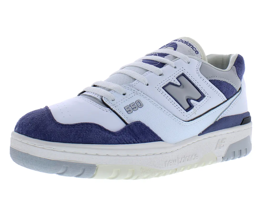 NEW BALANCE 550 Men's Leather Low-Top Sneakers, Casual Retro Athletic Footwear for Everyday Streetwear Style, Sports Shoes, Closed, White/Blue, Trainer, Casual Wear, Lace-Up