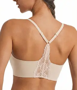 Lusait Lace Jelly Bra Bralettes for Women Pullover Bra Seamless Wireless Deep V Racerback Comfort Padded Everyday Tshirt Bra