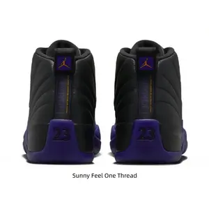 Black Purple Gold Lakers High Top Basketball Sneakers Textured Leather Metallic Gold Eyelets Full Purple Midsole Street Kicks