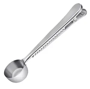 Stainless Steel Measuring Spoon with Sealing Clip - Silver Kitchen Scooper