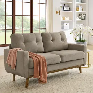 Mid-Century Modern Upholstered Loveseat Sofa 2-Seat Couch with Solid Wood Legs, Comfortable Cushion, Easy to Assemble for Small Space Living Room Apartment Bedroom