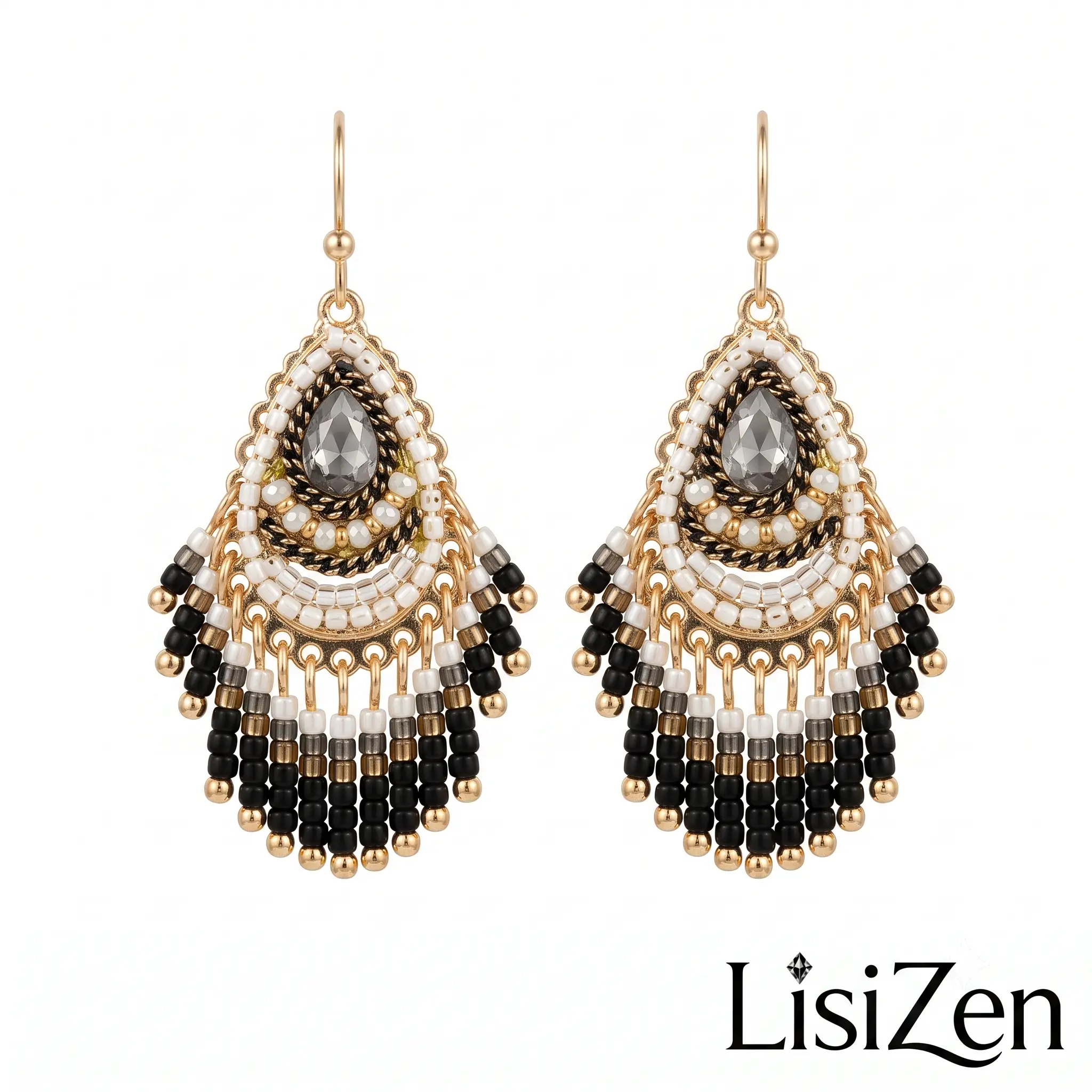 LisiZen 2026 Bohemian Vintage Handmade Crystal Hook Earrings - 1 Pair Ethnic Layered Dangle Jewelry for Adults, All Seasons Accessory DZEH6136, Choking Hazard Small Parts, Meaningful Gift Choice