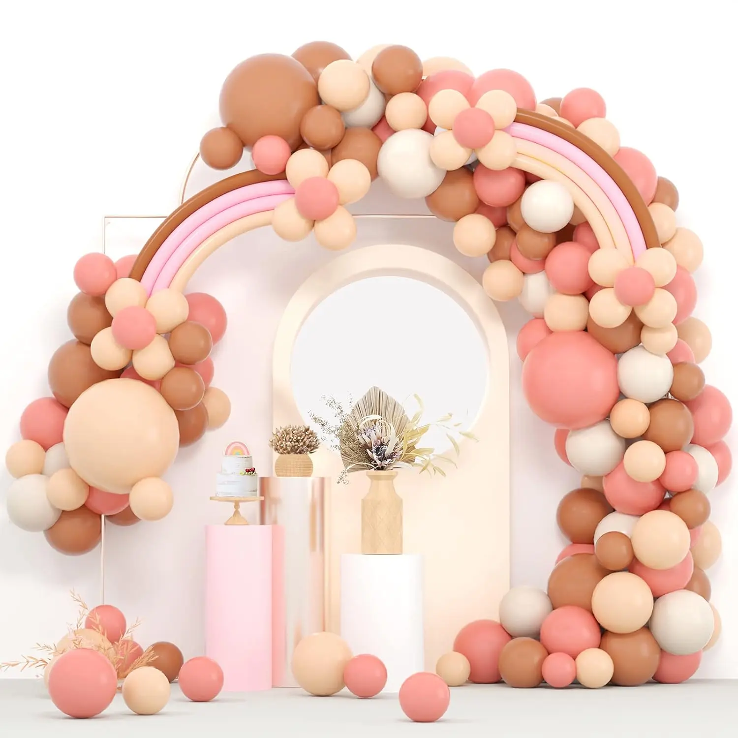Boho Balloon Garland Kit in Blush & Nude Colors for Baby Shower & Rainbow Themed Birthday