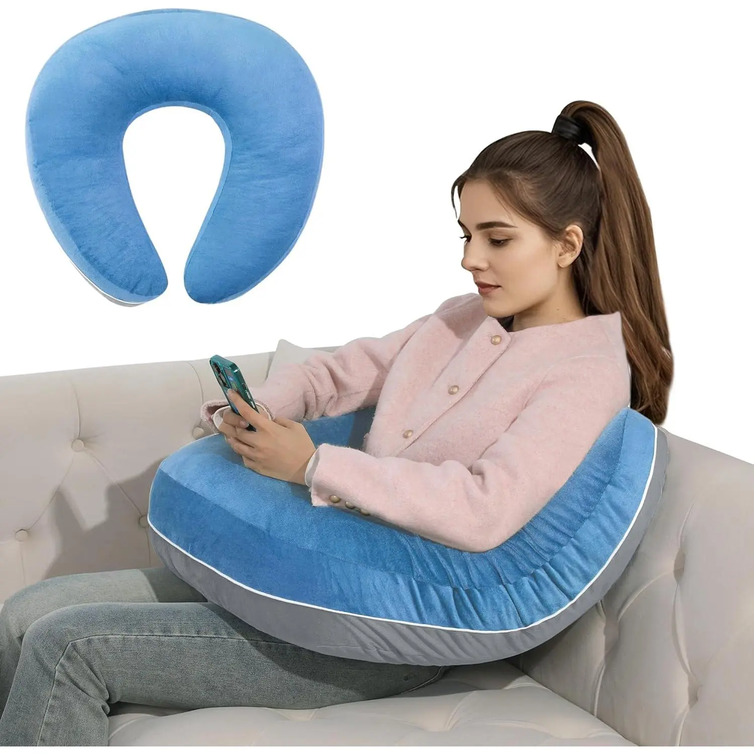 Crochet Pillow for Lap Support,Gaming Pillow for Lap,Lap Pillow for Reading & Crocheting,Soft Lap Desk Pillow,Reading Pillow,Crochet Pillow for Lap Support,Arm Pillows (Grey/Blue)