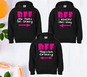 Best Friends Hoodie, Friendship T-Shirts, Bff Hoodie, Bestie Matching Hoodie, She Thinks Im Crazy, I Know She's Crazy, They're Both Crazy. Cotton Menswear Soft Handmade Pullover Long Sleeve Casual