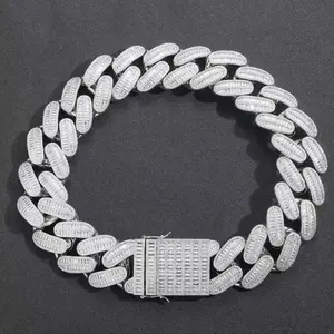 2138 Ultra Wide Baguette Cut Cuban Link Chain Necklace | Heavy Iced Out Hip Hop Miami Cuban Choker | Bold Streetwear Statement Bling Jewelry for Men