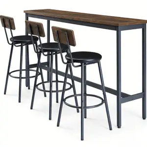 Bellemave  Bar Table and Chairs Set for 3, 4 Piece Industrial Dining Table Set with 3 PU Upholstered Bar Stools, Bar Table Set for Kitchen, Dining Room, Living Room, Bar, Cafe, Small Space Corner, Rustic Brown