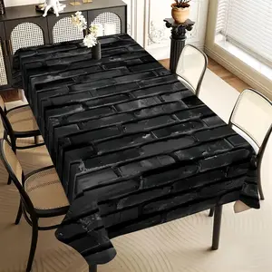 JIT 1pc 2D flat vintage black patchwork square pattern rectangular tablecloth, for kitchen, living room, and dining table, kitchen accessory, party, room & outdoor decorative tablecloth, a tablecloth gift for friends