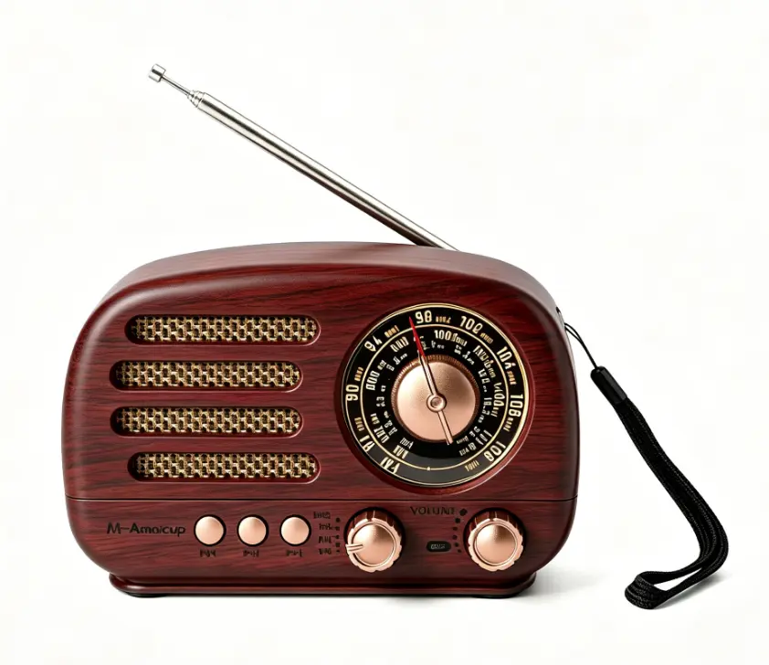 M-Amazup Mechanical Premium Retro Radio Speaker - Luxury Wood-Grain AM/FM/SW Shortwave Receiver, Portable Wireless Bluetooth USB TF MP3 Player with TWS Stereo, USB Charging Rechargeable Lithium Battery, Compact Audio Equipment for Office & Business Gifts,