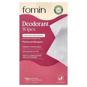 fomin Deodorant Wipes, Patchouli Blossom, 15 Individually Wrapped Wipes
