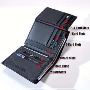 1 men's genuine leather wallet, vintage slim vertical short wallet for ID cards, credit cards, and coins, unisex