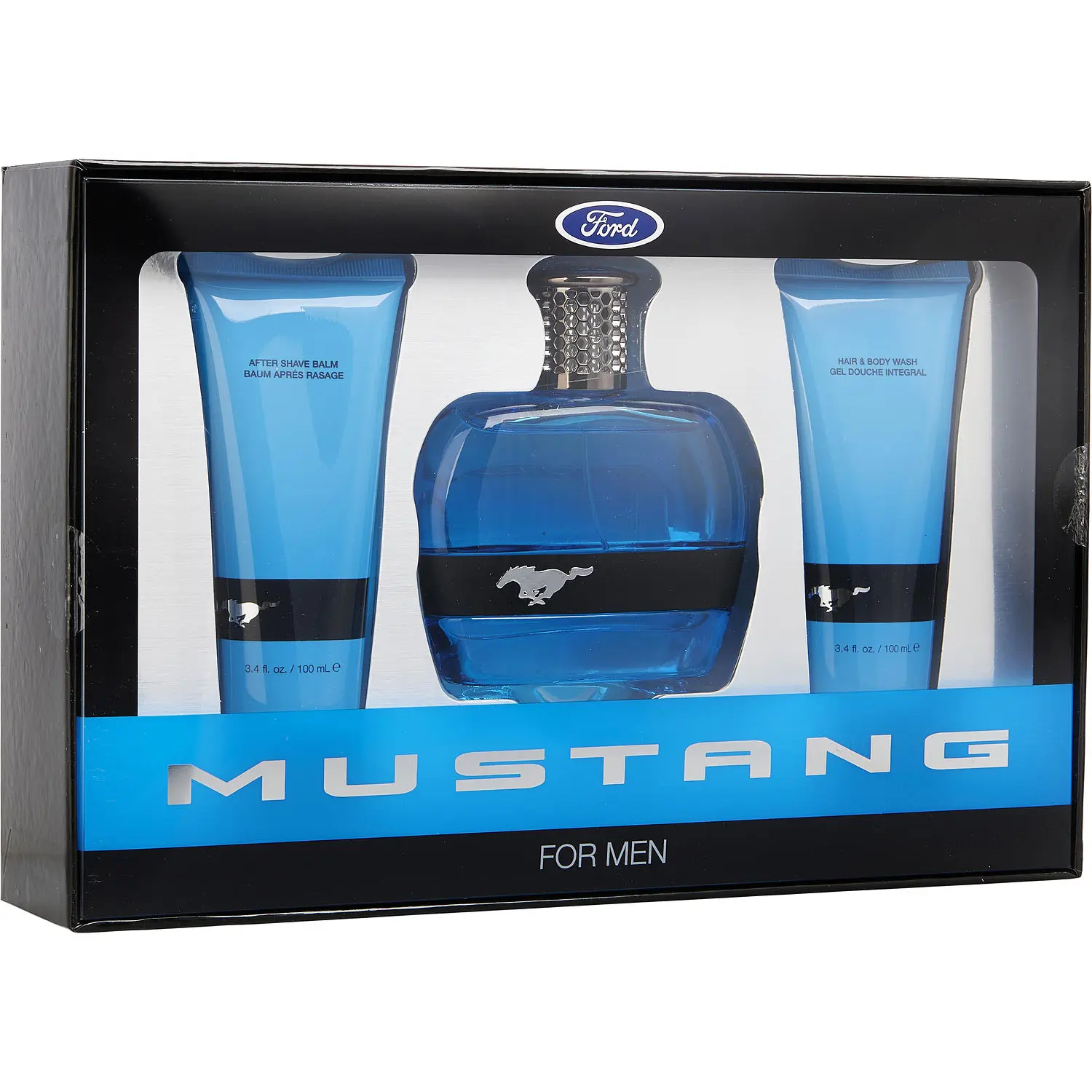 Ford Mustang Blue Set-Edt Spray 3.4 Oz & Hair And Body Wash 3.4 Oz & Aftershave Balm 3.4 Oz For Men